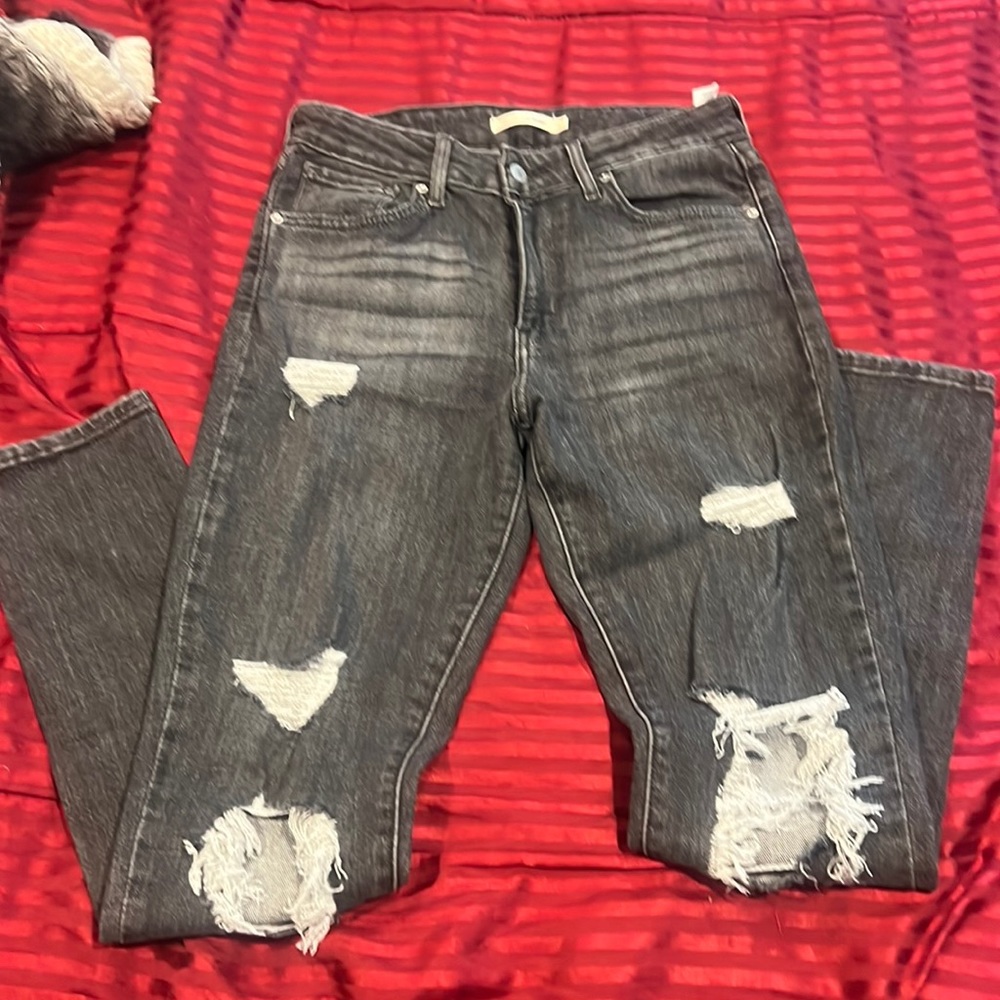 Levi Charcoal Grey Ripped Jeans